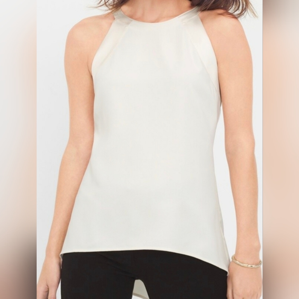 White House Black Market Women's High-Low Top, White/Cream, Zipper Back, Sz. 4
